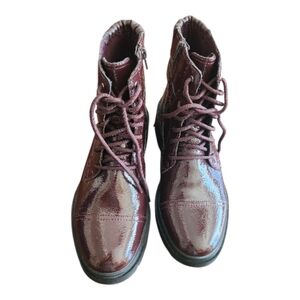 Clarks X Jane & Coco Calla Dance Burgundy Patent Leather Lace-Up Boots Sz 8